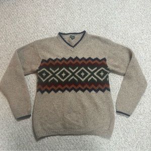 BKLE Vintage Wool Sweater Womens Large Geometric Aztec Orange Brown Made In Fiji